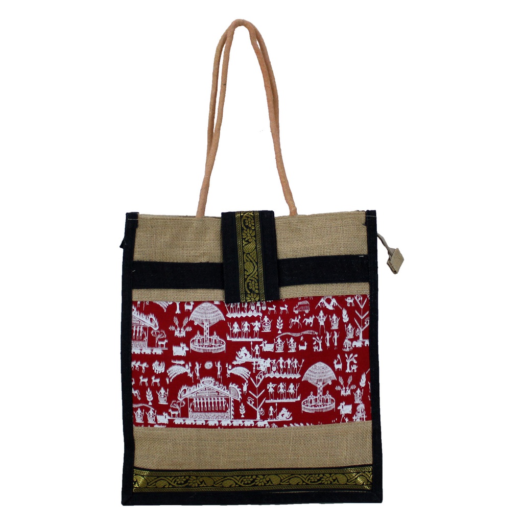 Handmade Warli Print Jute Bag