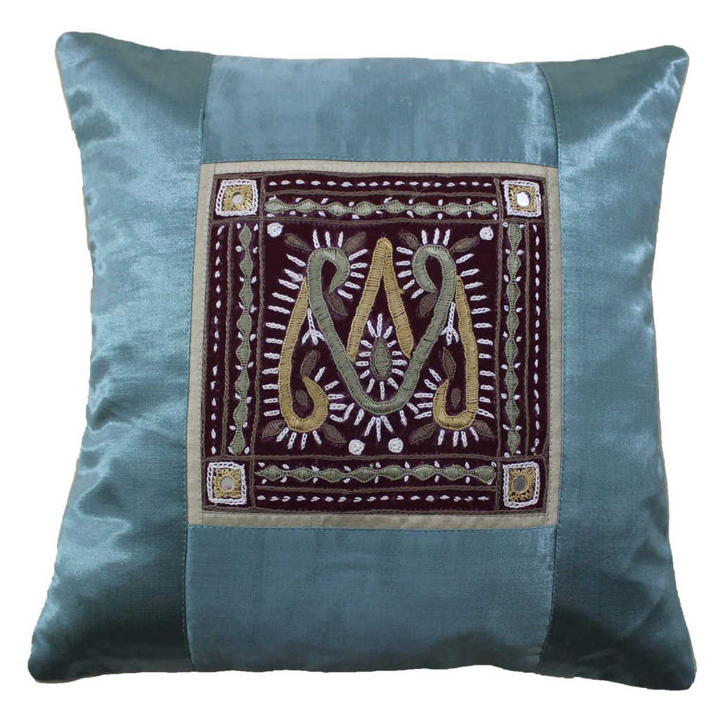 Hand Embroidered Mashru Cushion Cover