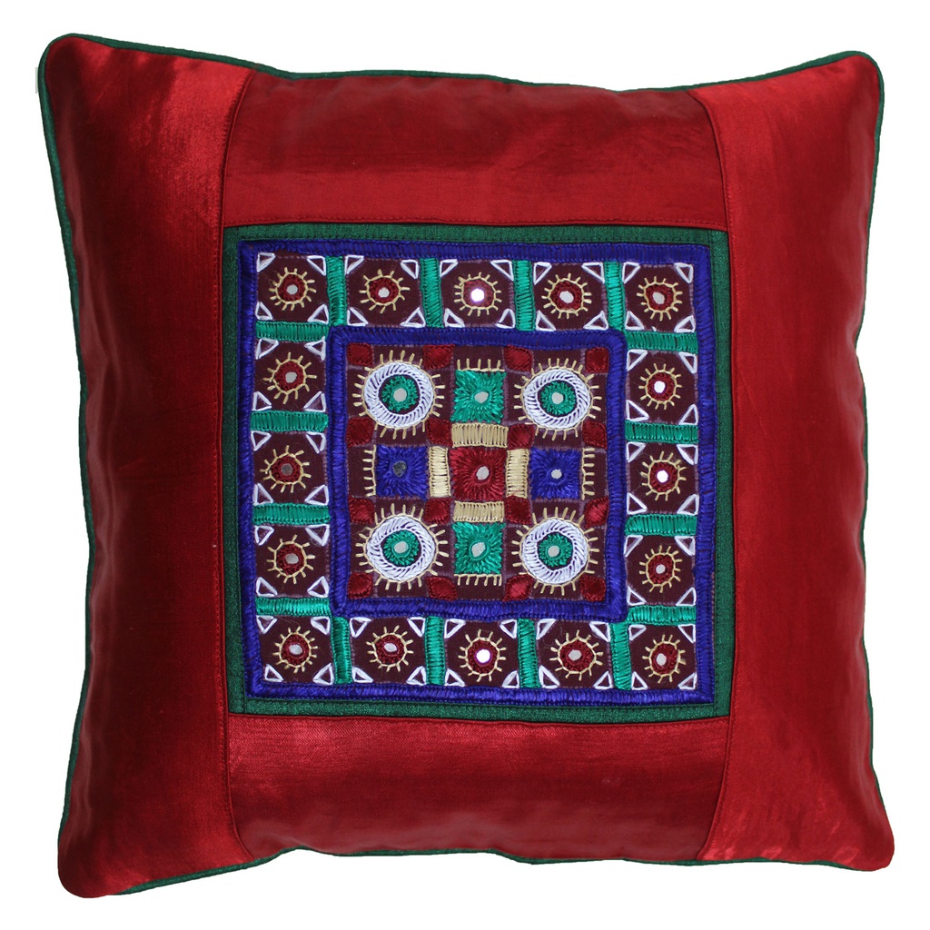 Hand Embroidered Mashru Cushion Cover