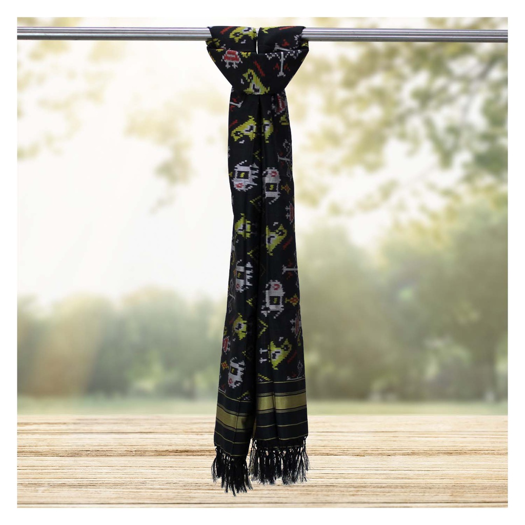 Black Shaded Handloom Single Ikat Patola Silk Dupatta