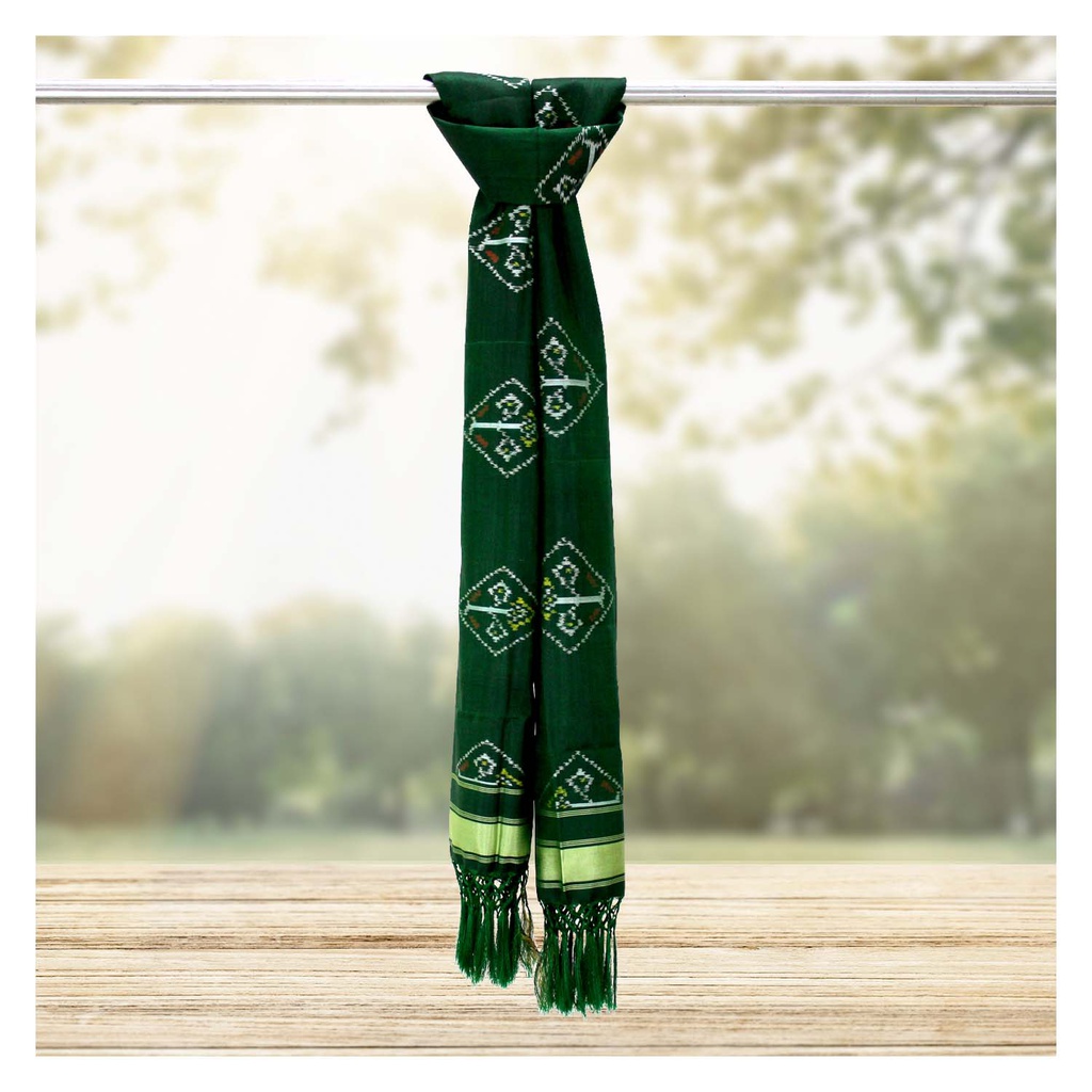 Green Shaded Handloom Single Ikat Patola Silk Dupatta