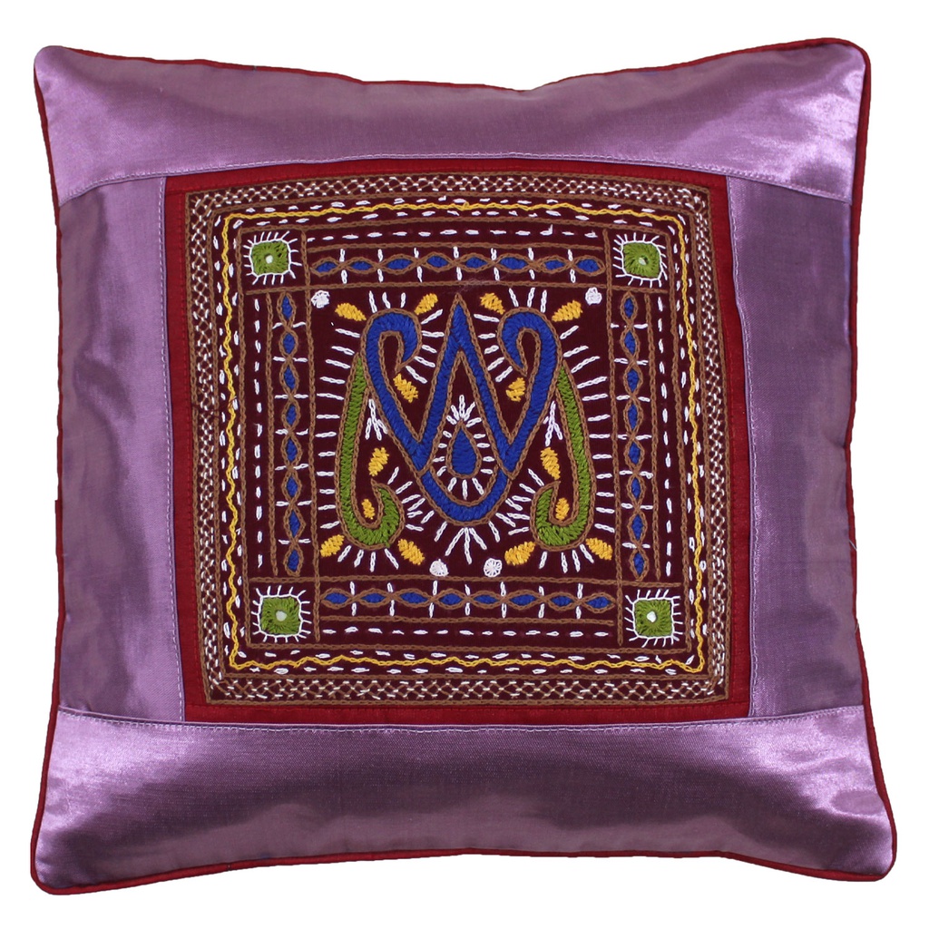 Hand Embroidered Mashru Cushion Cover