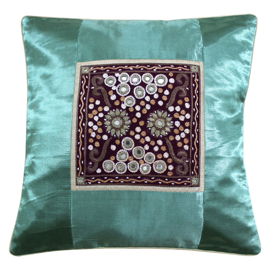 Hand Embroidered Mashru Cushion Cover