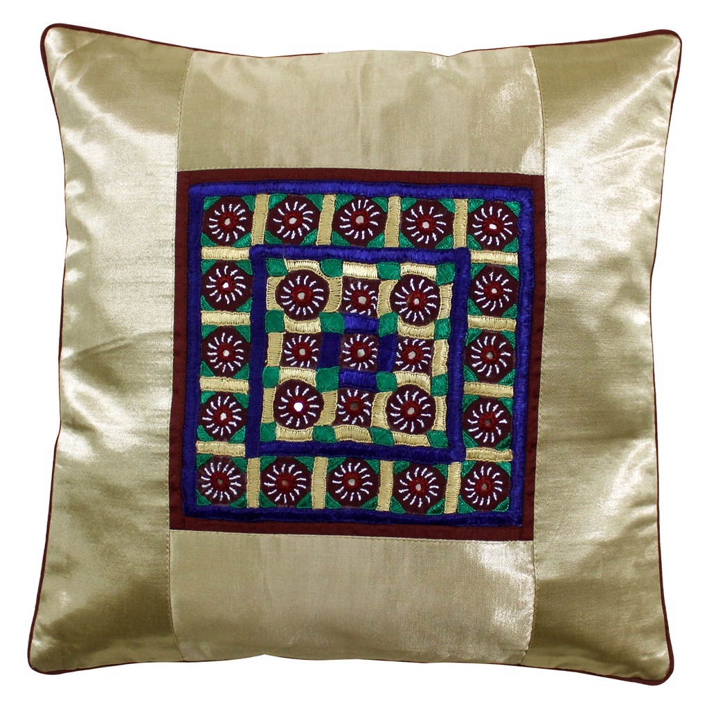 Hand Embroidered Mashru Cushion Cover