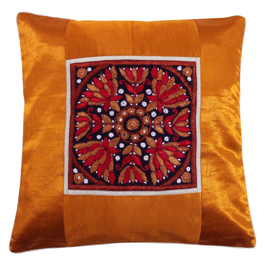 Hand Embroidered Mashru Cushion Cover