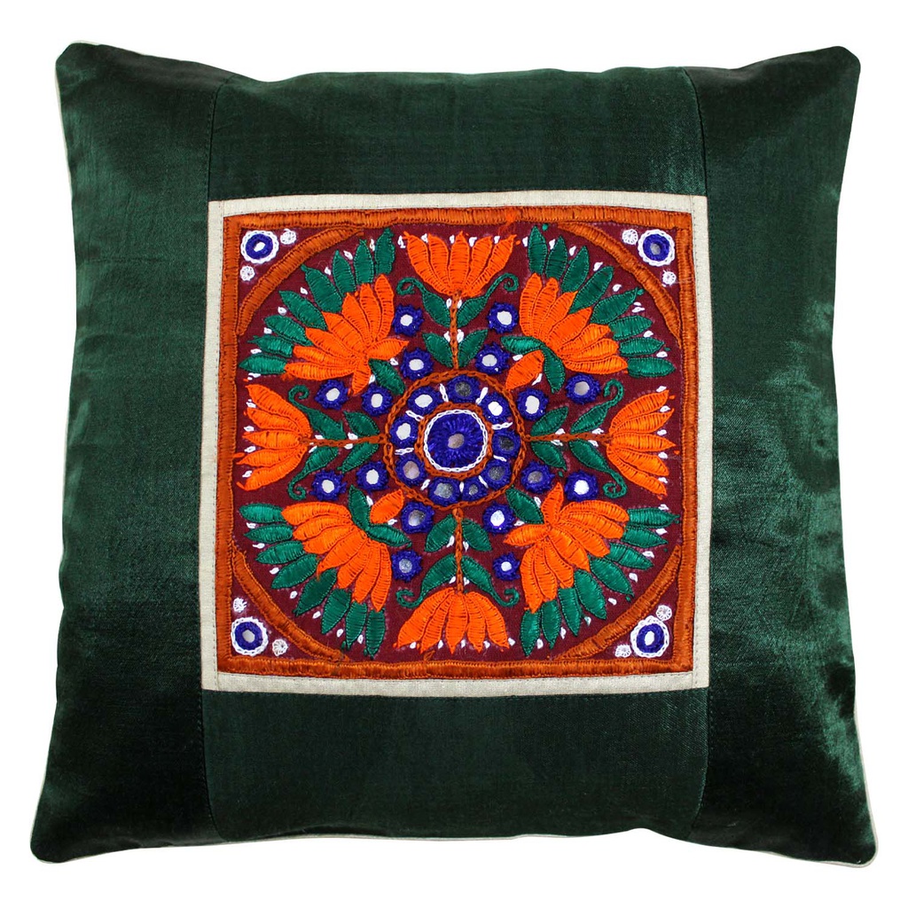 Hand Embroidered Mashru Cushion Cover