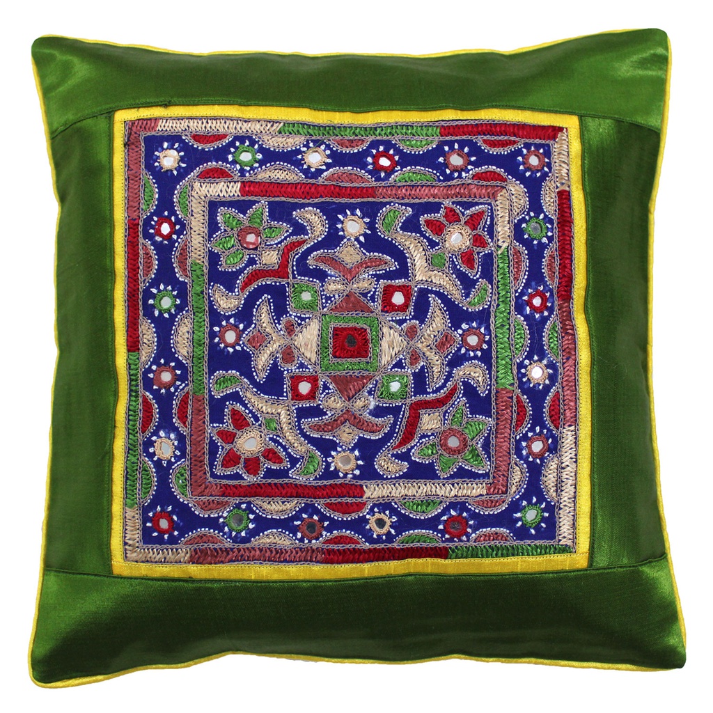 Hand Embroidered Mashru Cushion Cover