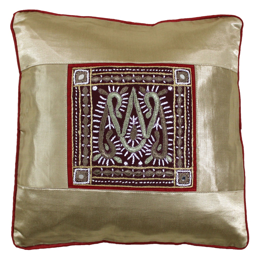 Hand Embroidered Mashru Cushion Cover