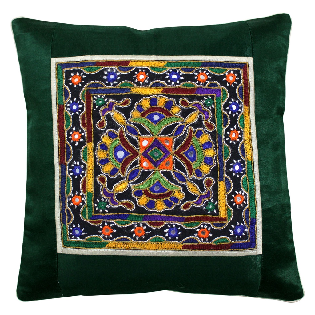 Hand Embroidered Mashru Cushion Cover