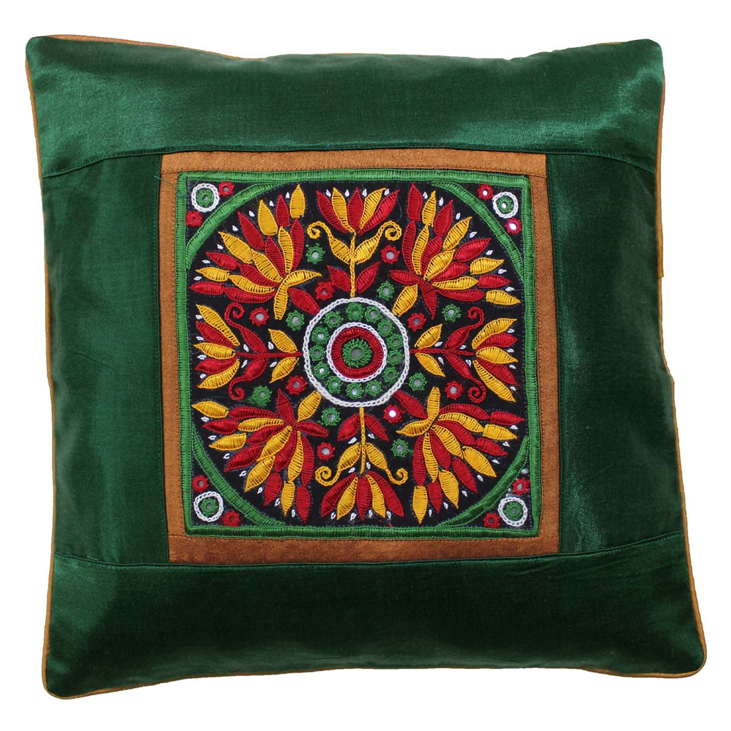 Hand Embroidered Mashru Cushion Cover