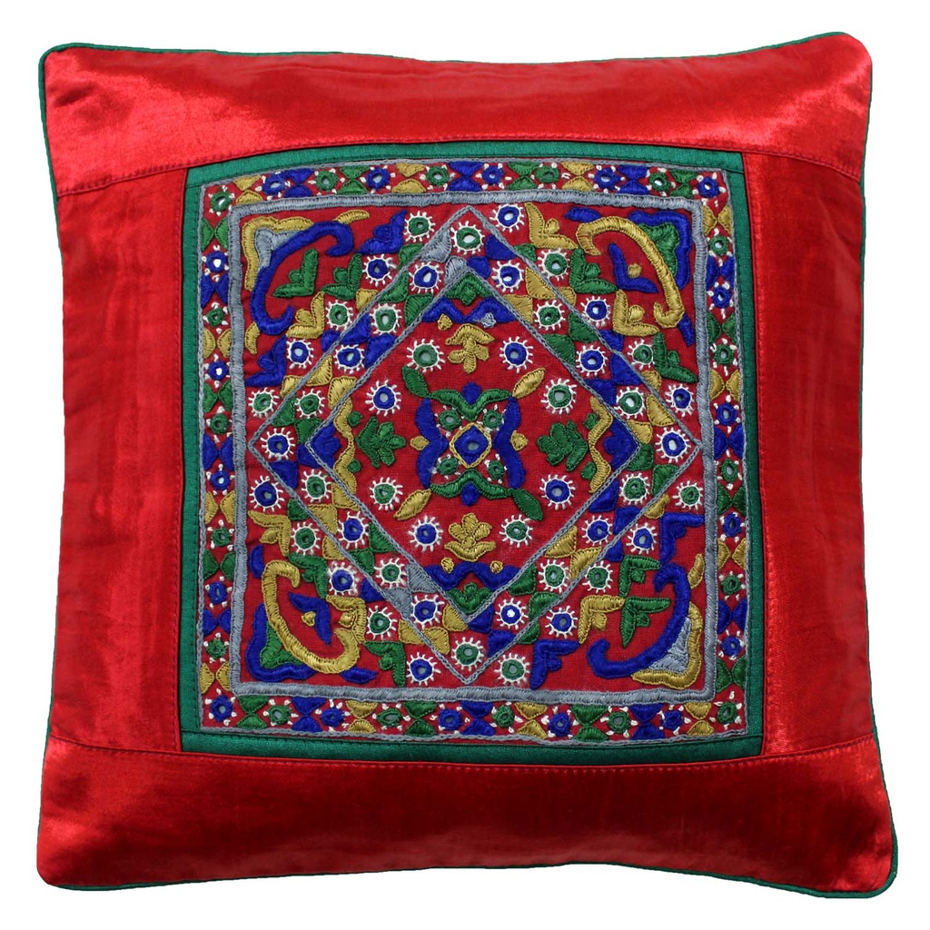 Hand Embroidered Mashru Cushion Cover