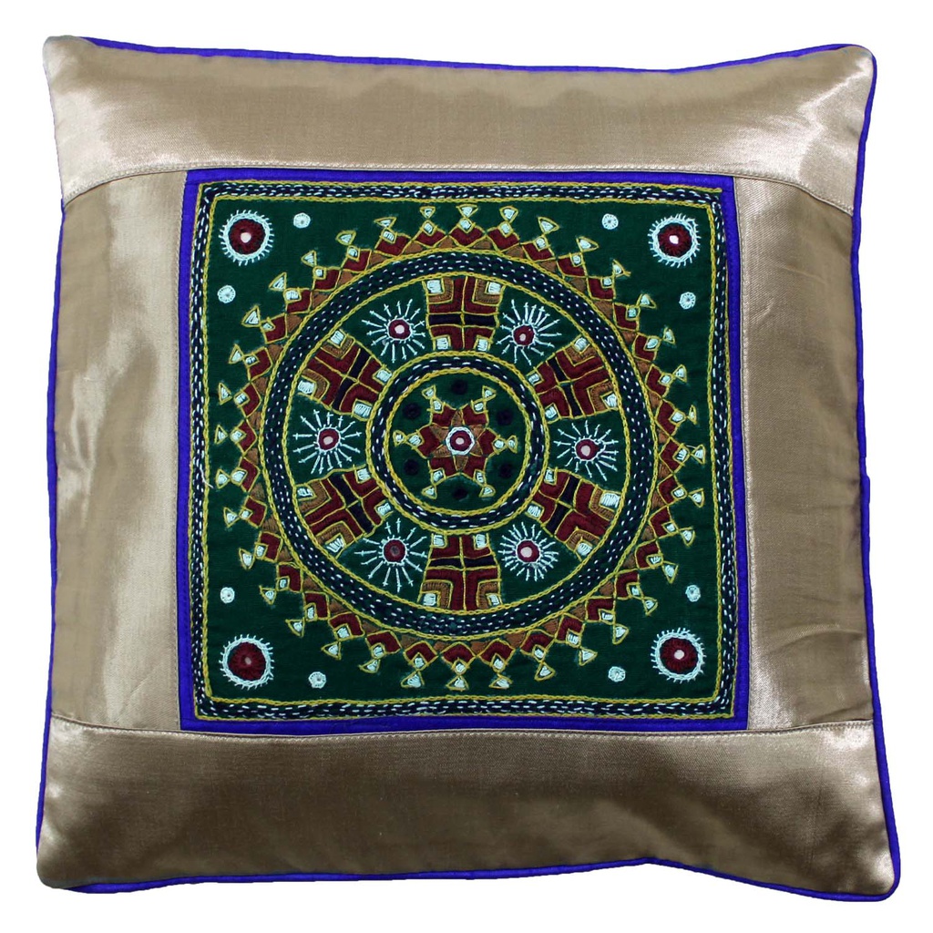 Hand Embroidered Mashru Cushion Cover