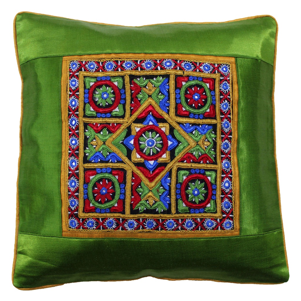 Hand Embroidered Mashru Cushion Cover