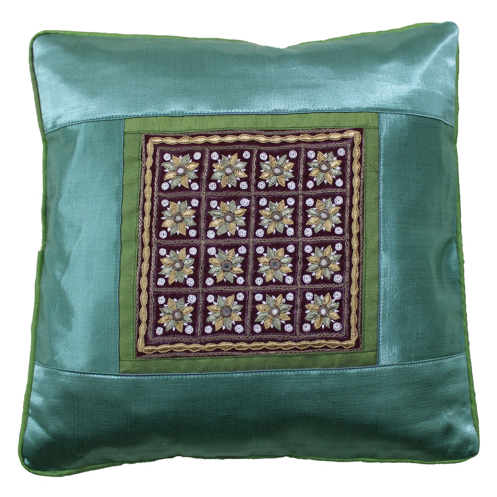 Hand Embroidered Mashru Cushion Cover
