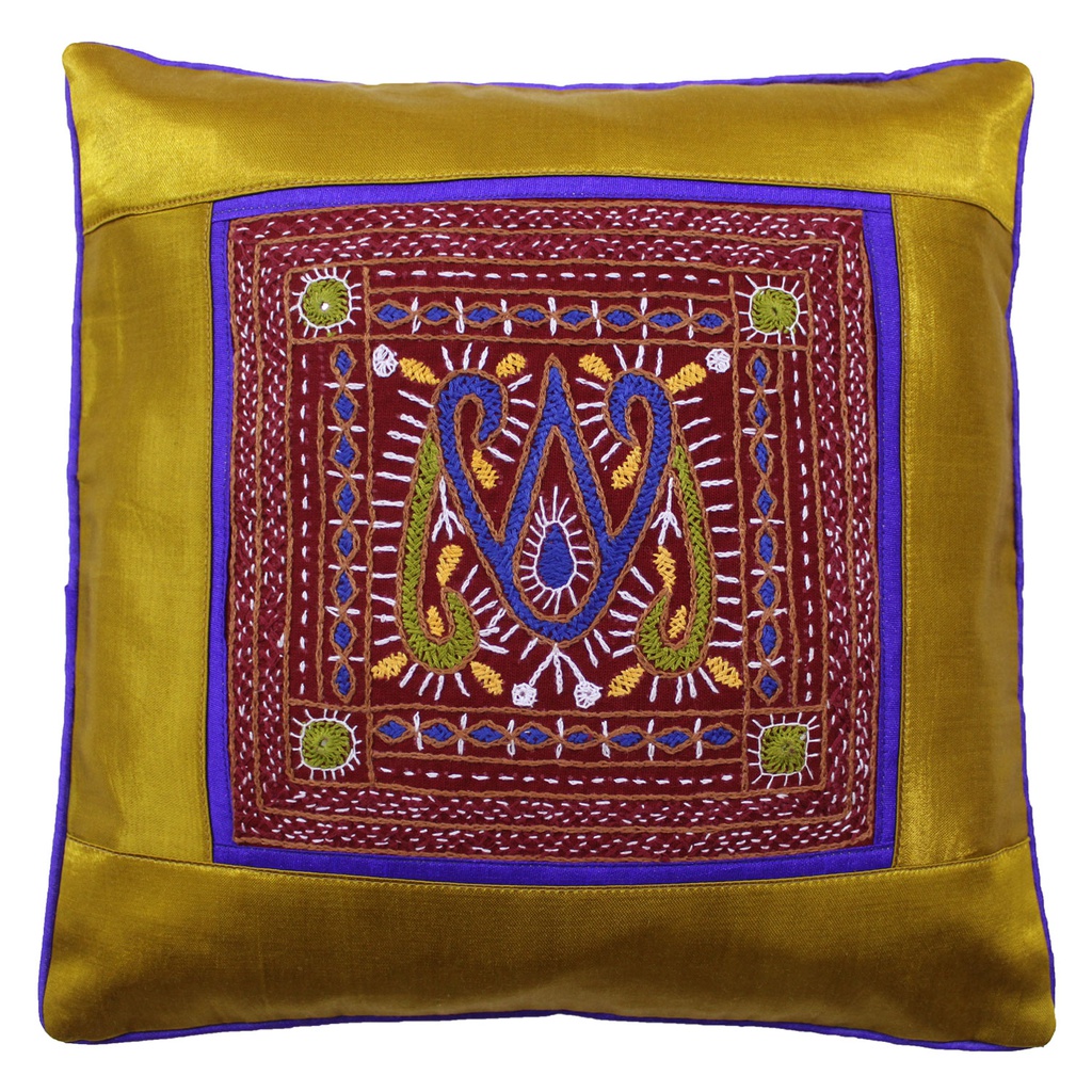 Hand Embroidered Mashru Cushion Cover