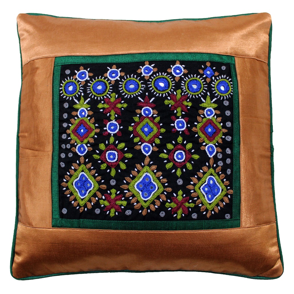 Hand Embroidered Mashru Cushion Cover
