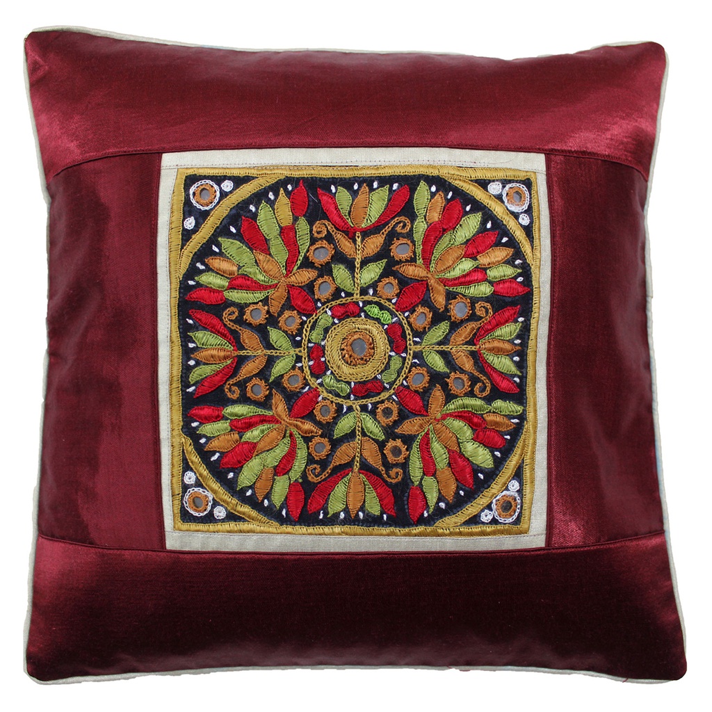 Hand Embroidered Mashru Cushion Cover