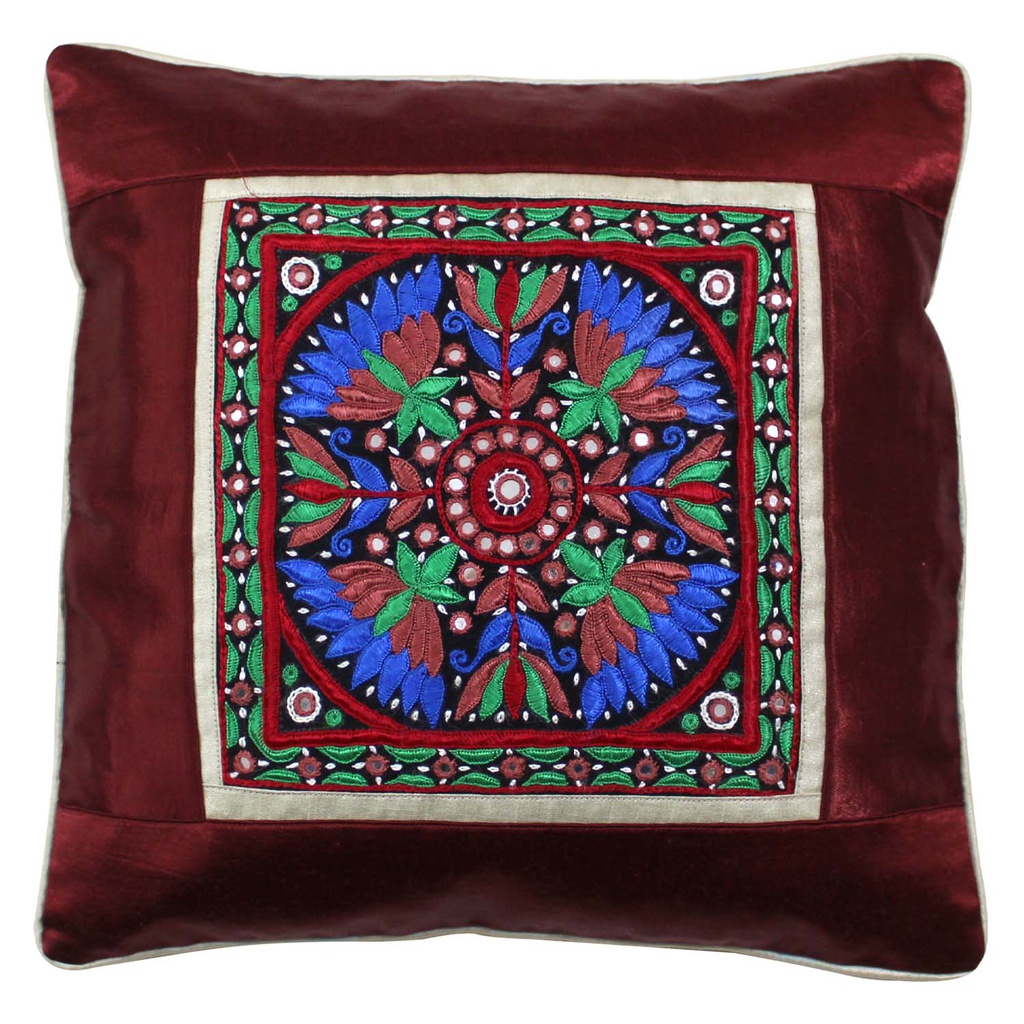 Hand Embroidered Mashru Cushion Cover