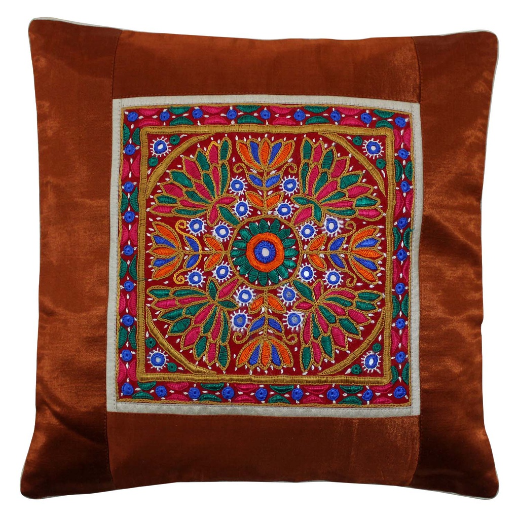 Hand Embroidered Mashru Cushion Cover