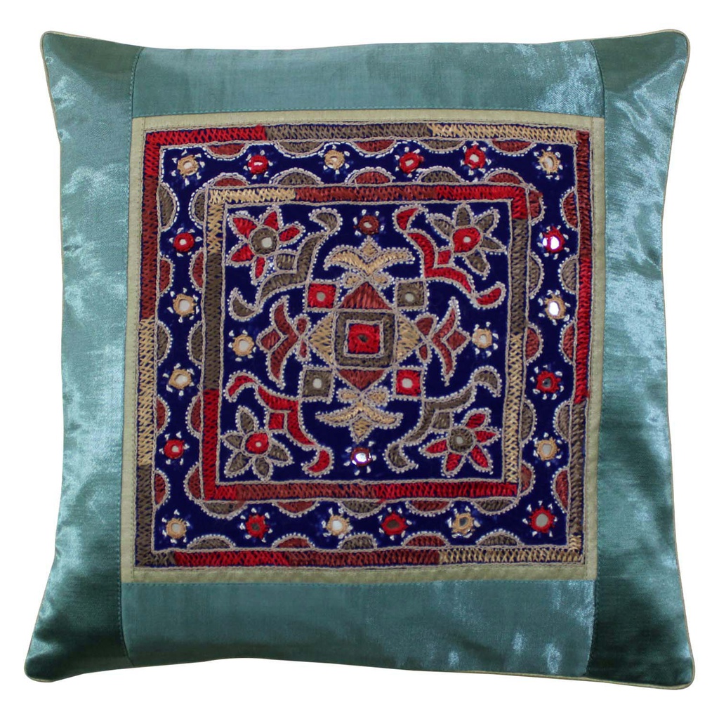 Hand Embroidered Mashru Cushion Cover