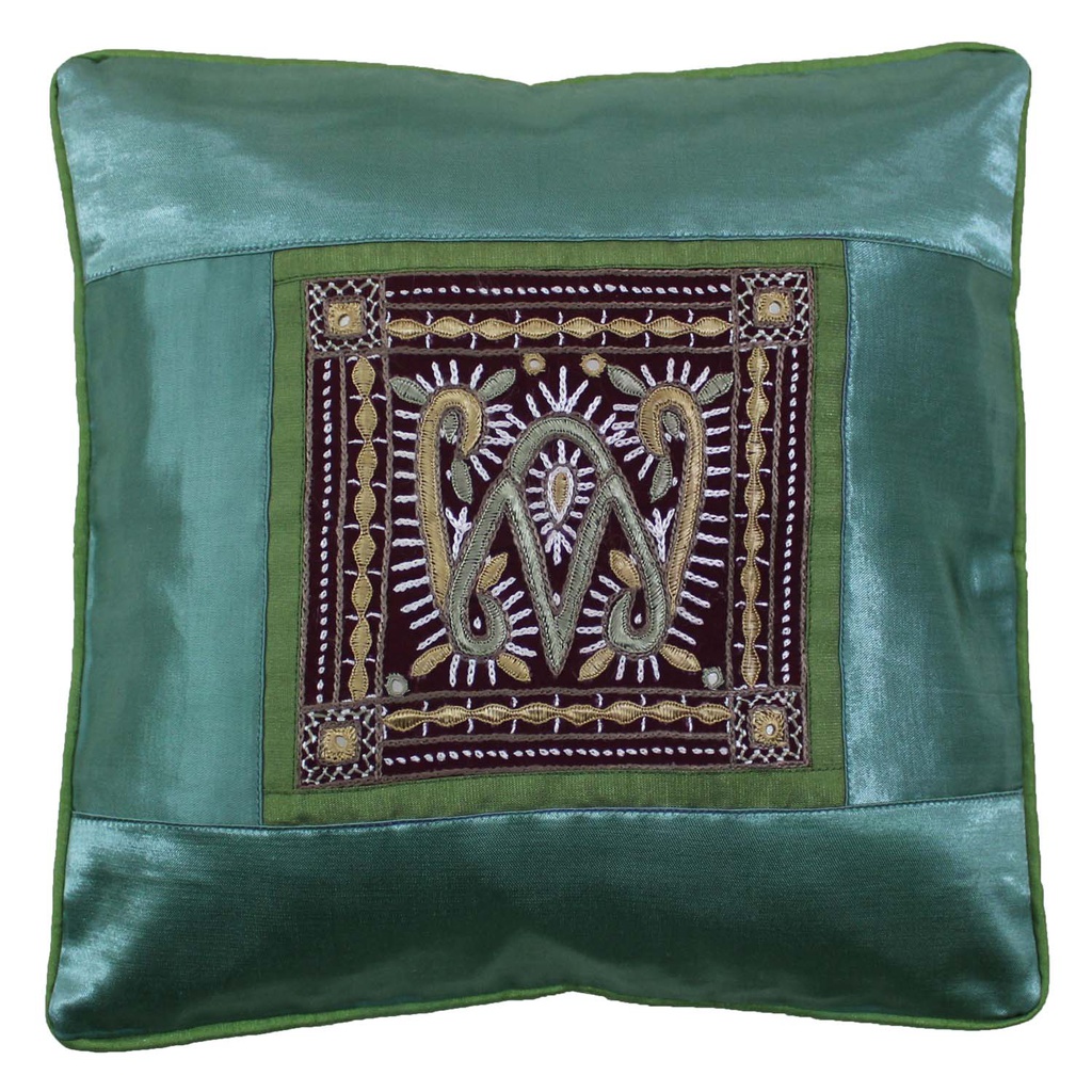 Hand Embroidered Mashru Cushion Cover