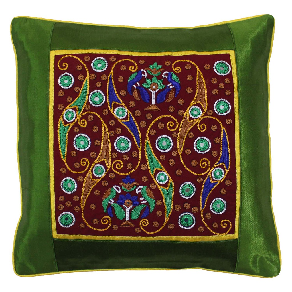 Hand Embroidered Mashru Cushion Cover