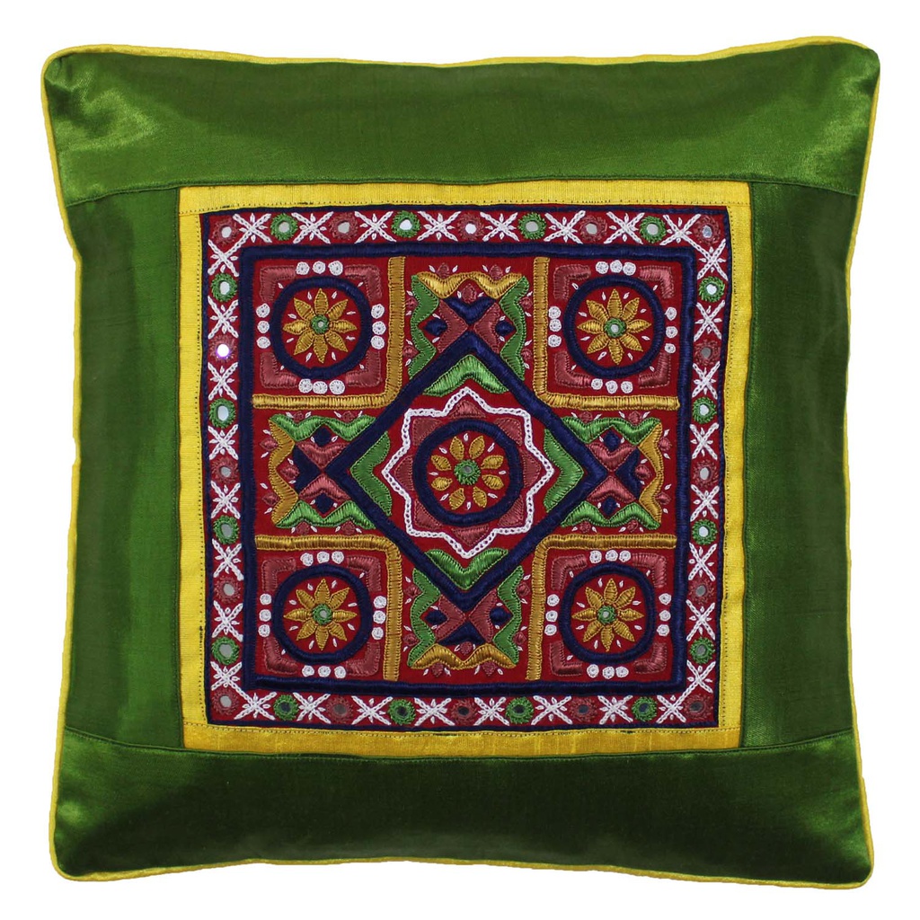 Hand Embroidered Mashru Cushion Cover
