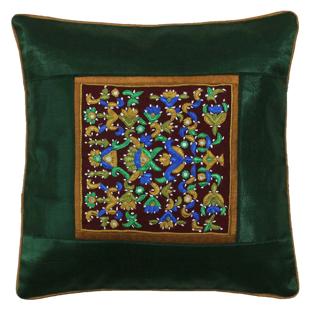 Hand Embroidered Mashru Cushion Cover
