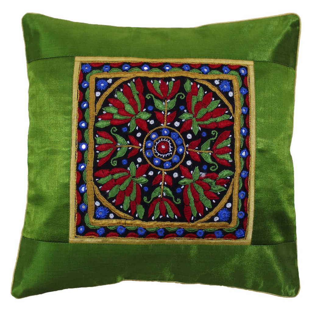 Hand Embroidered Mashru Cushion Cover