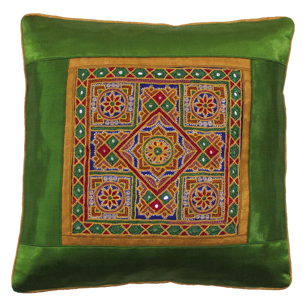 Hand Embroidered Mashru Cushion Cover