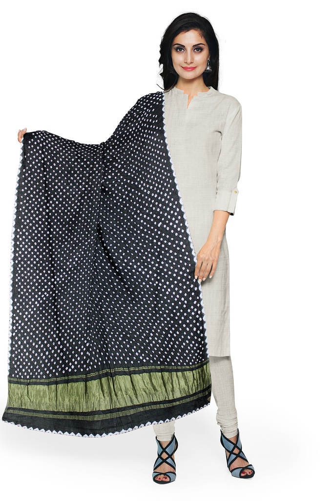Grey Handwoven Modal Silk Bandhani Dupatta