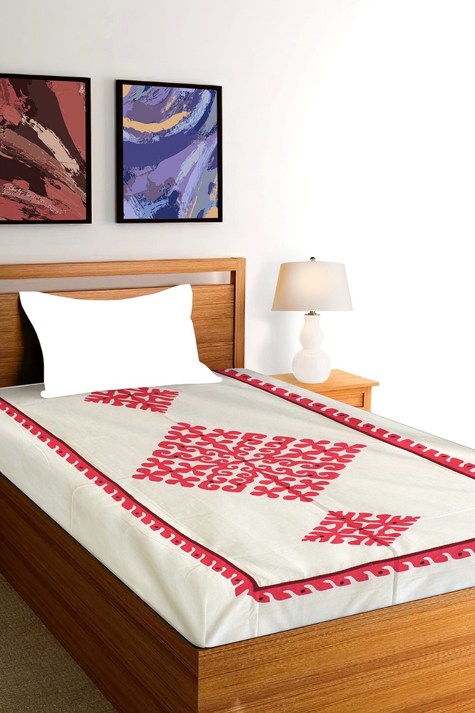 Off-White Applique Work Single Bedcover