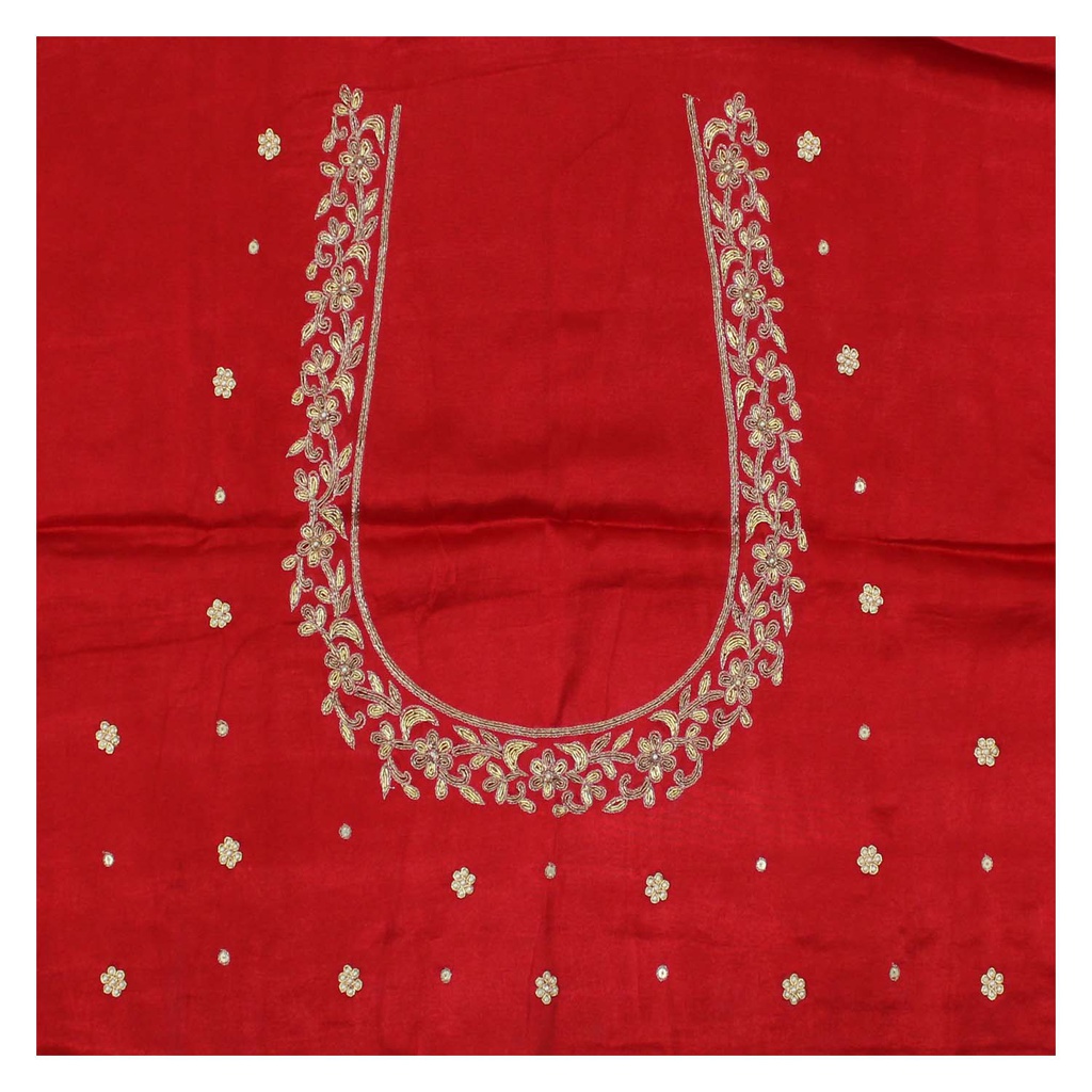 Red Hand Embroidered Mashru Unstitched Blouse Piece