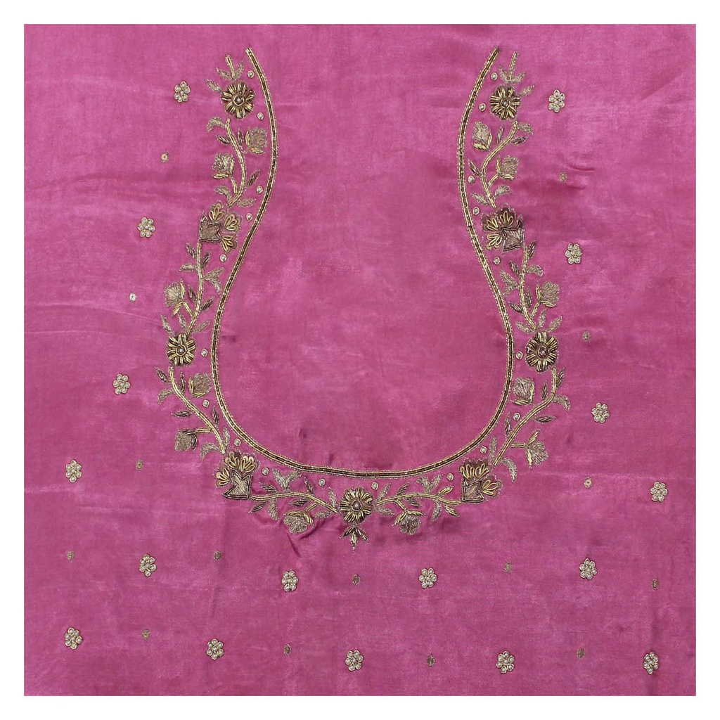 Pink Hand Embroidered Mashru Unstitched Blouse Piece