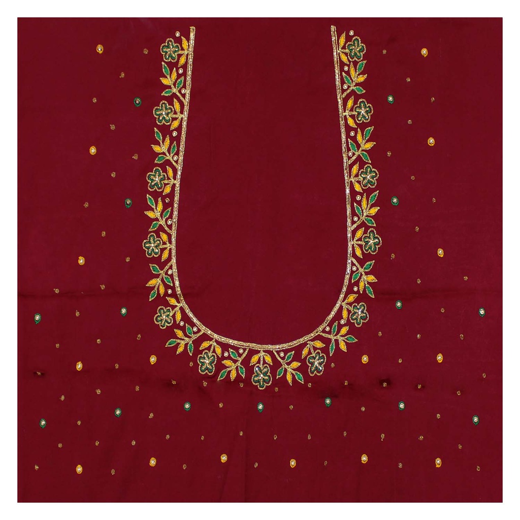Maroon Hand Embroidered Mashru Unstitched Blouse Piece
