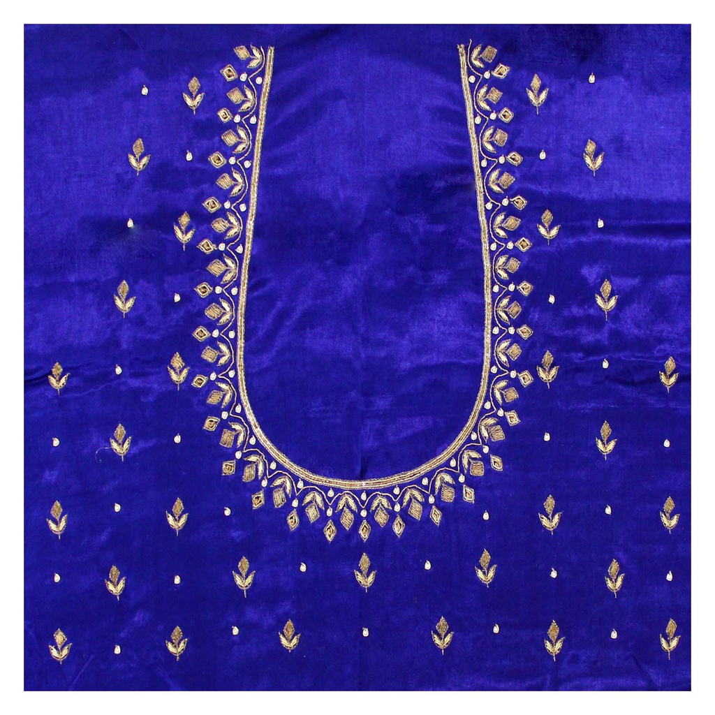 Blue Hand Embroidered Mashru Unstitched Blouse Piece