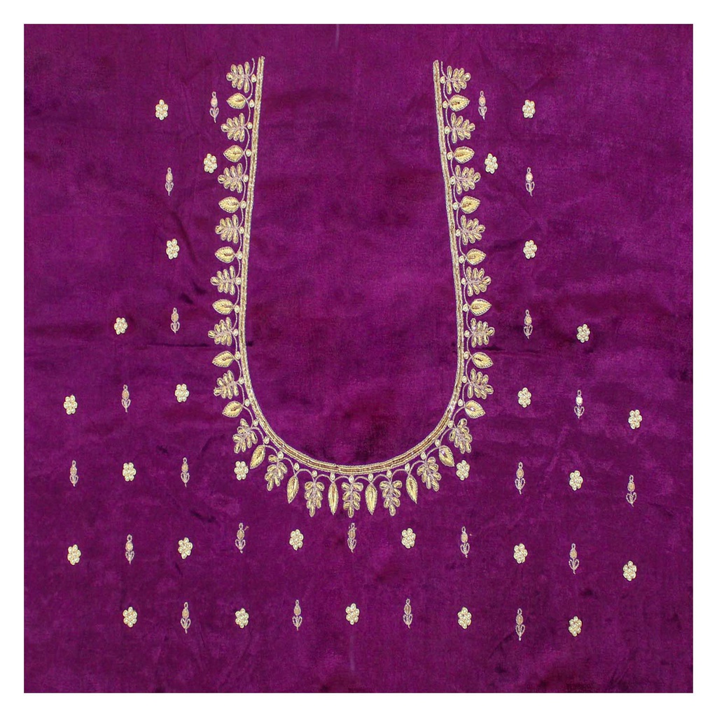 Purple Hand Embroidered Mashru Unstitched Blouse Piece