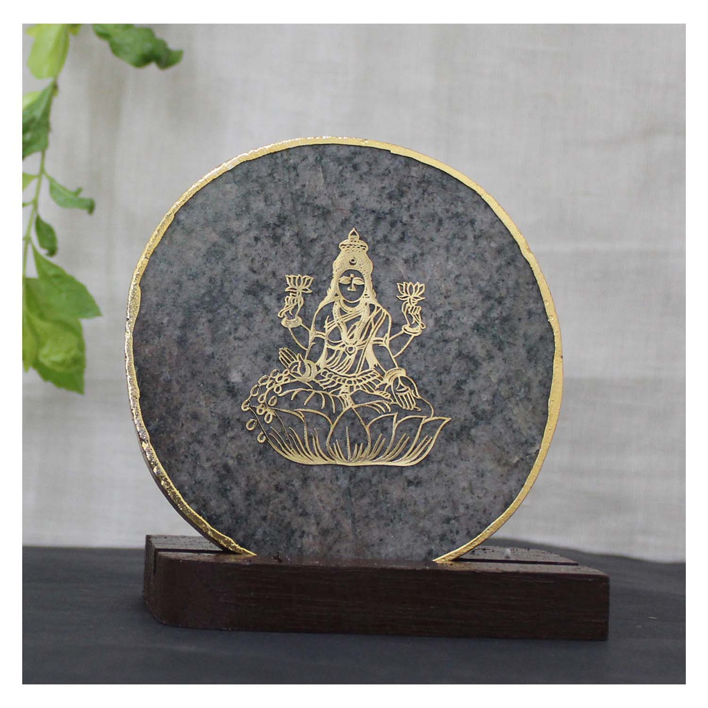 Handcrafted Agate Coaster Laxmiji with Wooden Stand