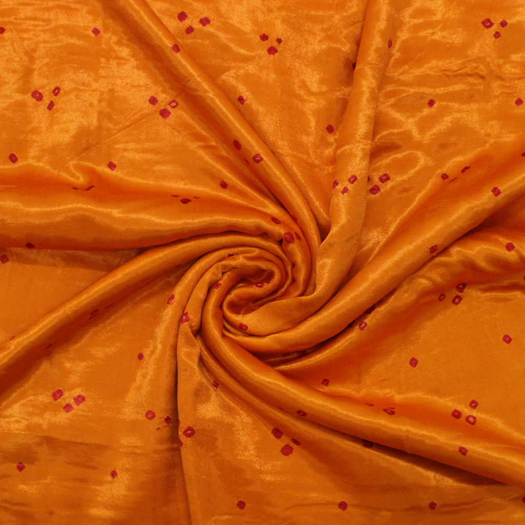 Orange Shaded Handwoven Bandhani Mashru Cloth Material/Fabric