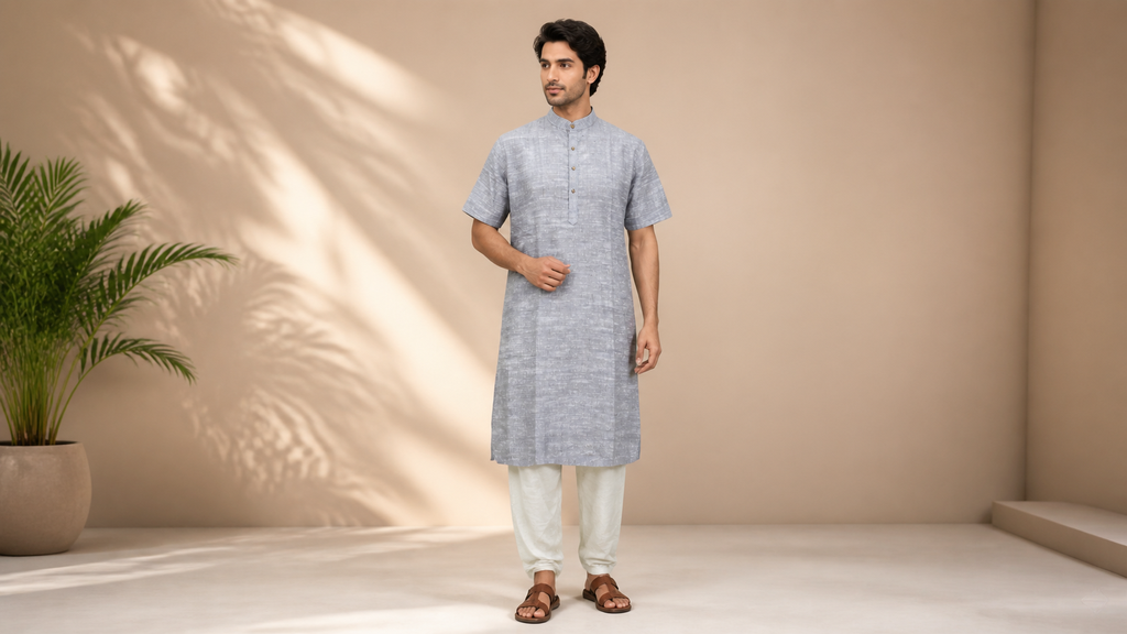 Cotton Half Sleeve Solid Kurta/Modi Kurta