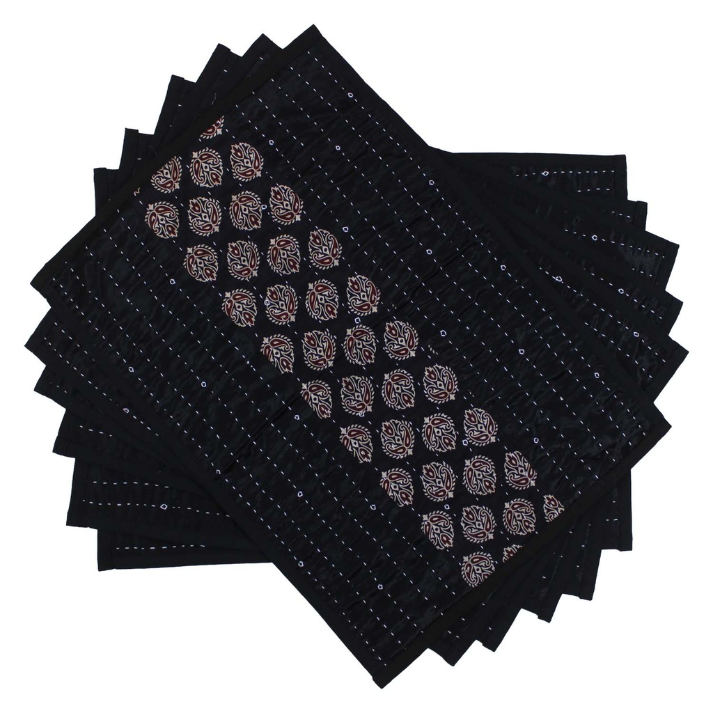 Handmade Tagai Embroidered Ajrakh Mashru Silk Table Placemats (Set of 6)