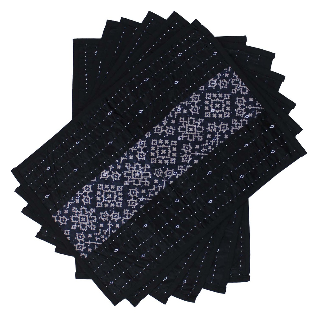 Handmade Tagai Embroidered Ajrakh Mashru Silk Table Placemats (Set of 6)