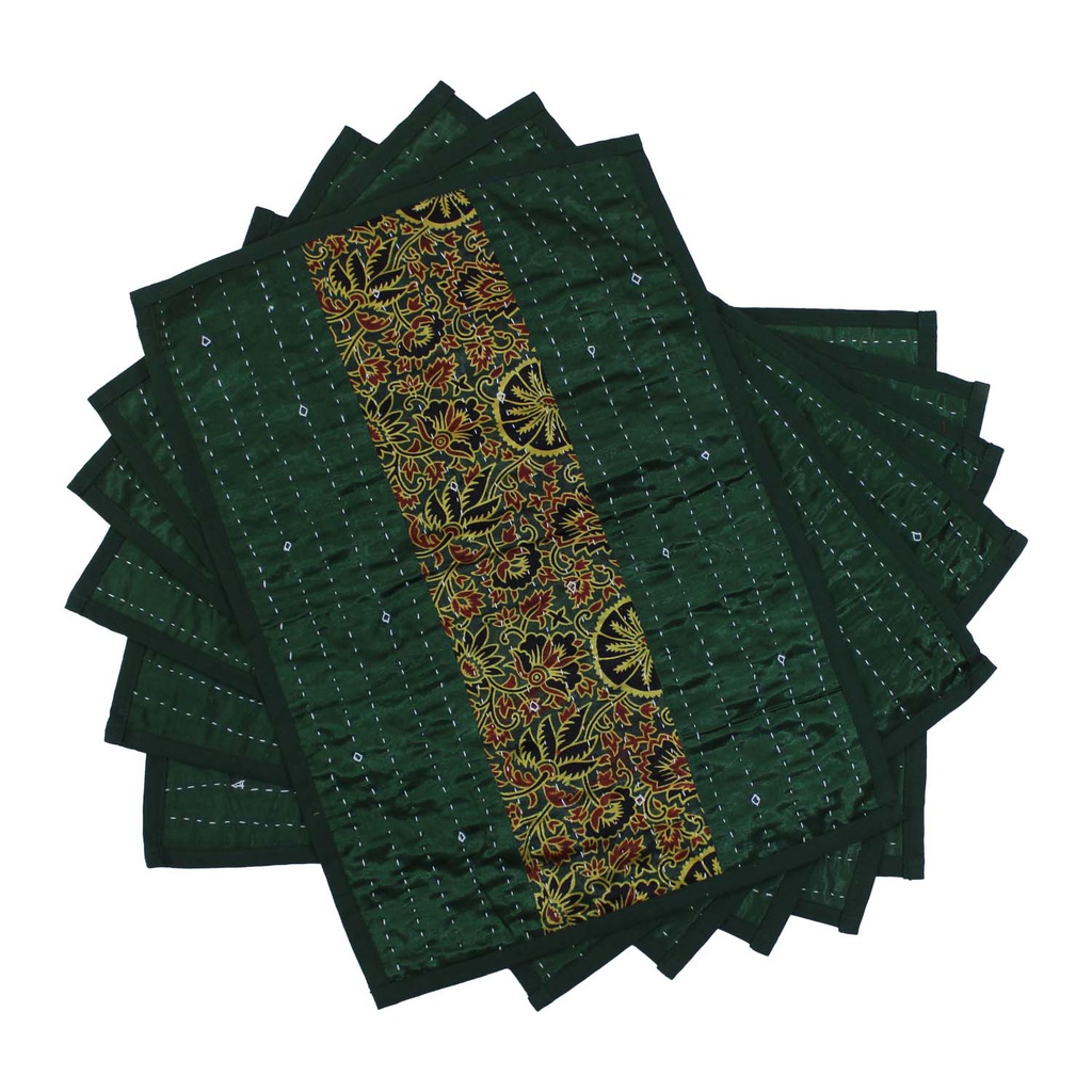Handmade Tagai Embroidered Ajrakh Mashru Silk Table Placemats (Set of 6)
