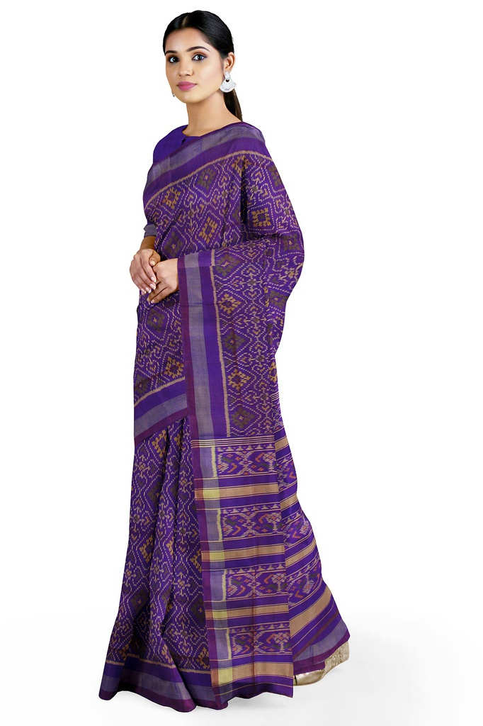 Purple Handloom Single Ikat Silk Patola Saree