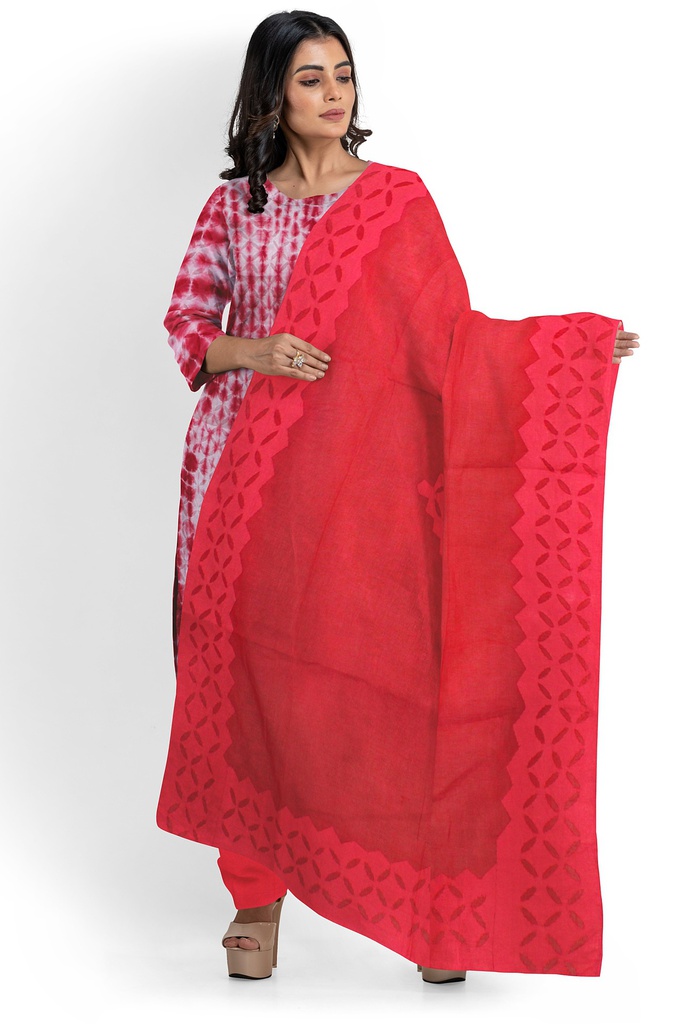 Handcrafted Applique Work Shibori Cotton Dress Material / Salwar Suit