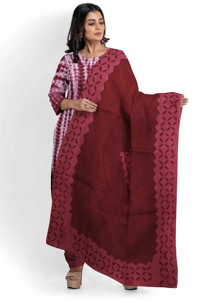Handcrafted Applique Work Shibori Cotton Dress Material / Salwar Suit
