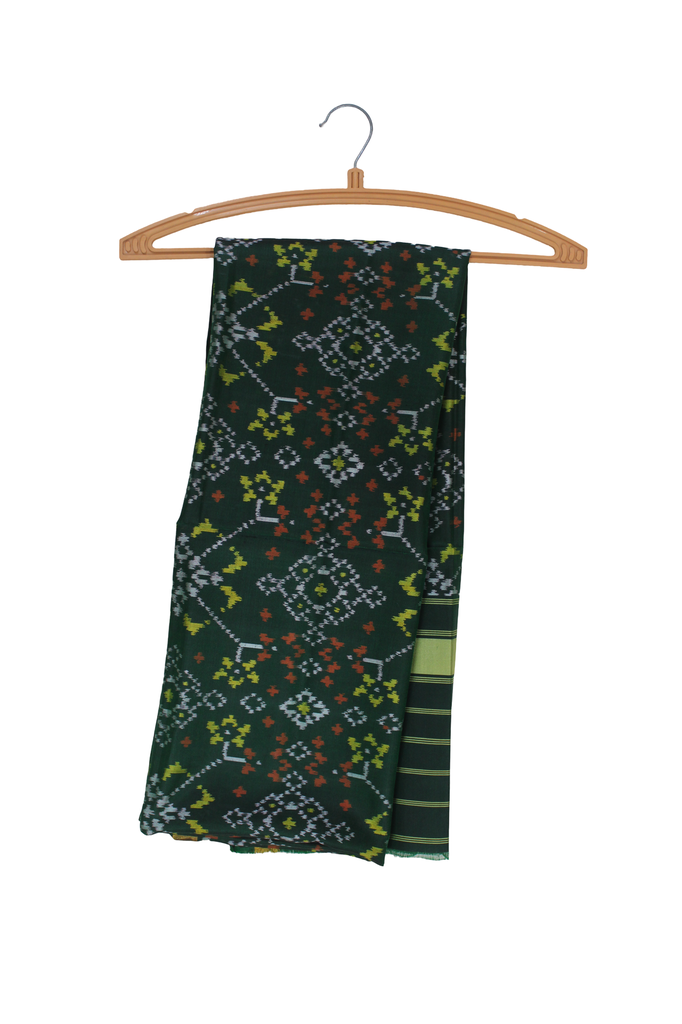 Green Shaded Handloom Single Ikat Patola Silk Dupatta