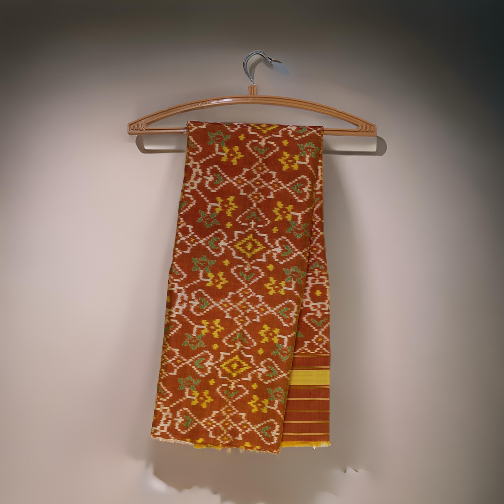 Orange Shaded Handloom Single Ikat Patola Silk Dupatta
