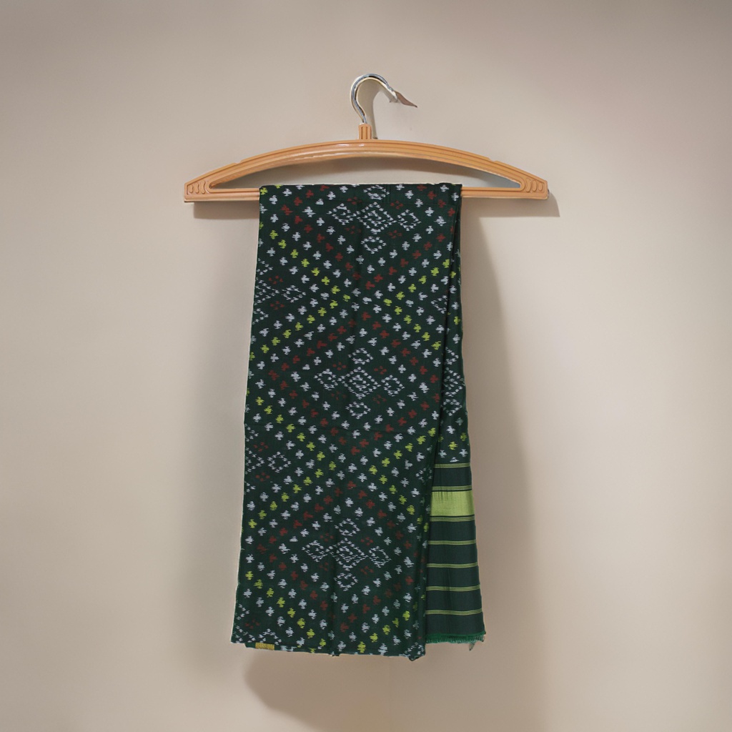Green Shaded Handloom Single Ikat Patola Silk Dupatta