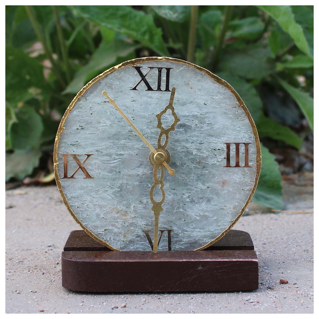 Handcrafted Natural Agate Stone Table/Desk Clock with stand